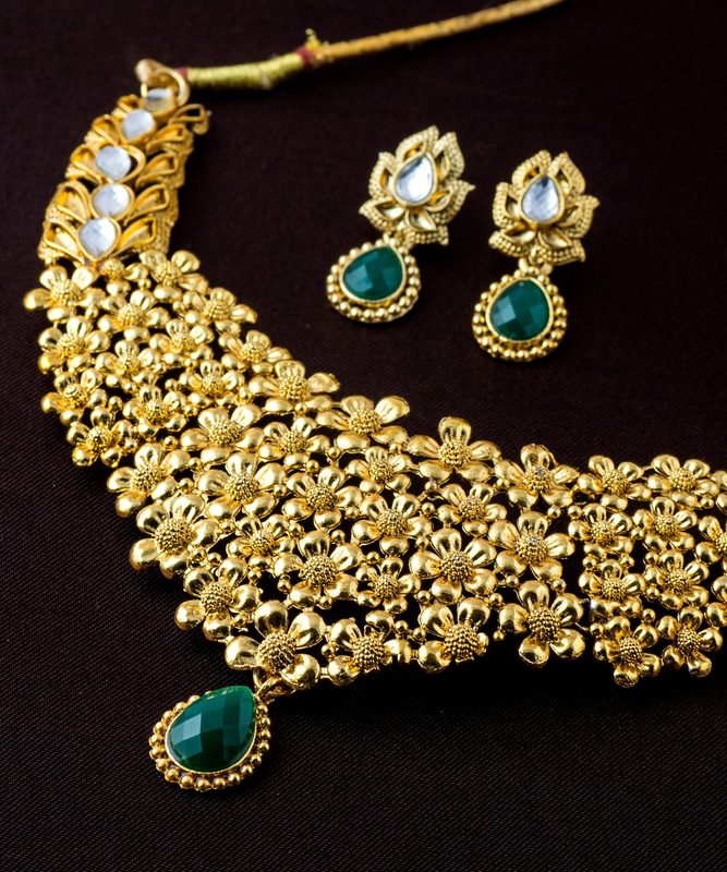 Antique Gold Floral Necklace Set — Ramanand Jewellers, Jaipur
