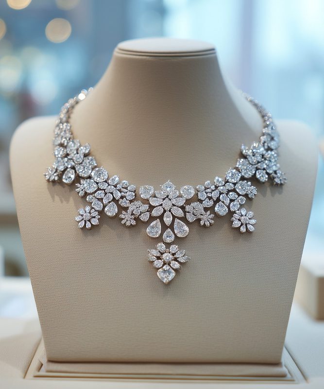 Diamond Floral Statement Necklace — Ramanand Jewellers